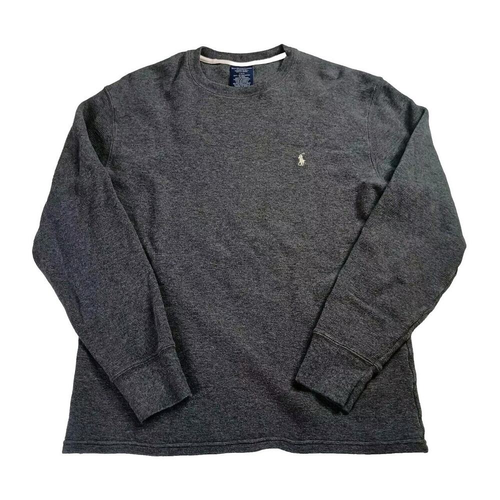 Polo Ralph Lauren Thermal Shirt Men's L Gray Waffle Knit Pony Logo Crewneck